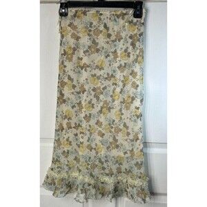 Juniors Elastic Waist Skirt Size J6 Chiffon Floral Ruffled Hem Pull- on Midi